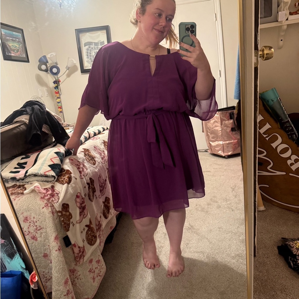 City Chic Elegant Purple Long Sleeve Dress